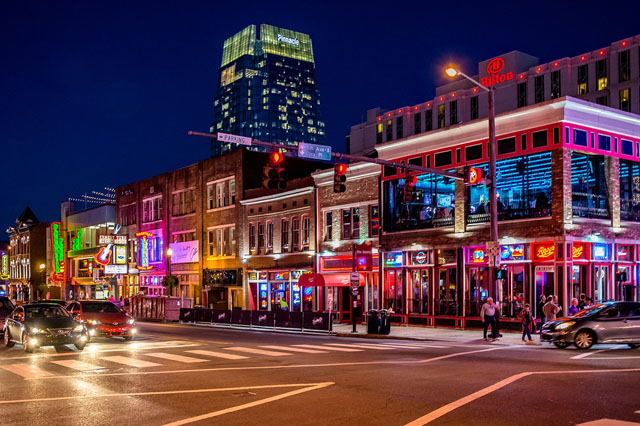 Threatre streets of Nashville at night